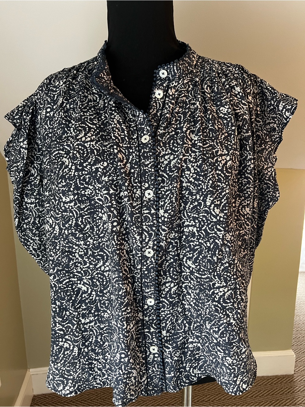 Madewell Navy and White Printed Button-Up Top
